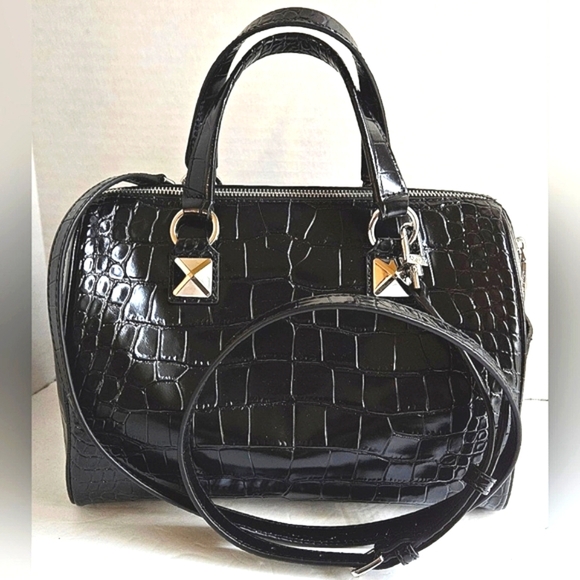 Michael Kors Grayson Crocodile Embossed Leather Satchel Black NWT - Picture 4 of 11
